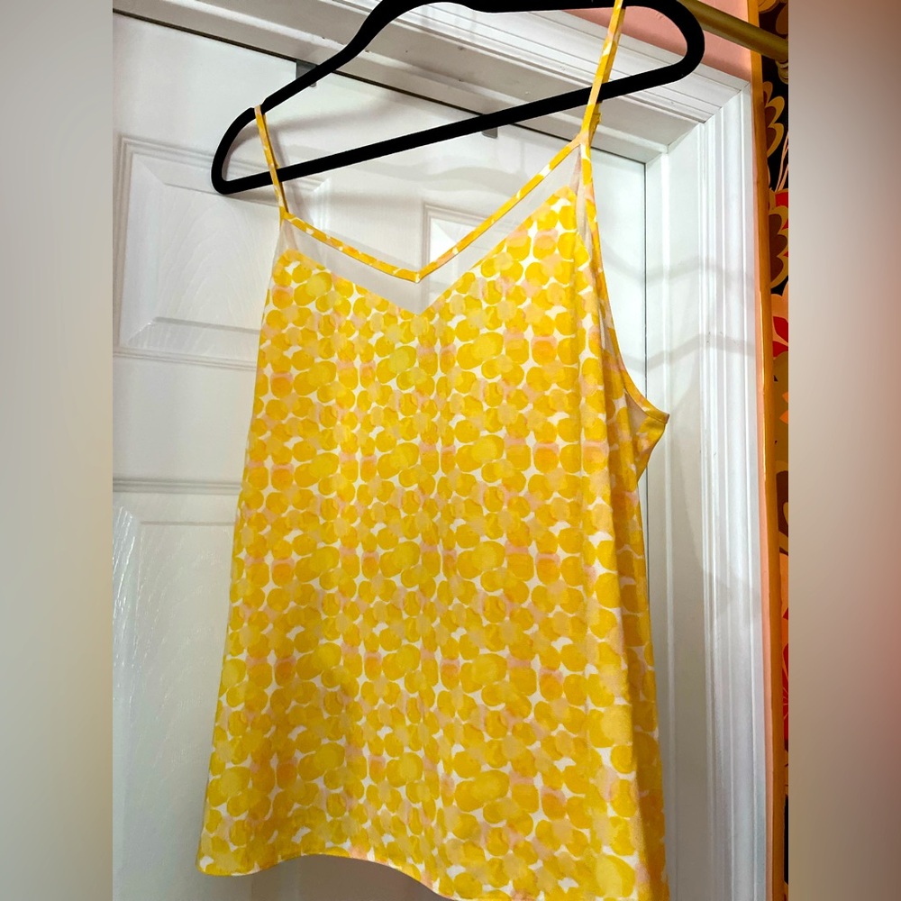 Spaghetti string tank with yellow white and pink